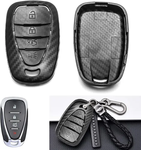 Xotic Tech - Funda para llavero de plástico ABS con patrón de fibra de carbono, color negro mate, compatible con Chevrolet Camaro Malibu Impala,