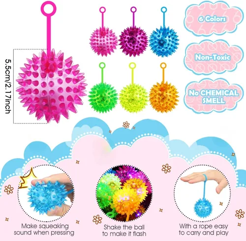 Miniatura 2 de Sotiff 9 piezas de bola iluminada con luces LED hinchables intermitentes, chirriantes, multicolor, juguete sensorial de goma, premios de carnaval