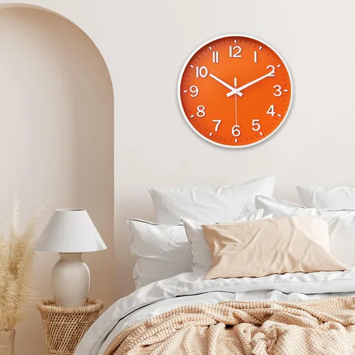 Miniatura 7 de HZDHCLH Reloj de pared con pilas, reloj de pared naranja, reloj de pared de 8 pulgadas, silencioso, sin tictac, números 3D modernos para cocina