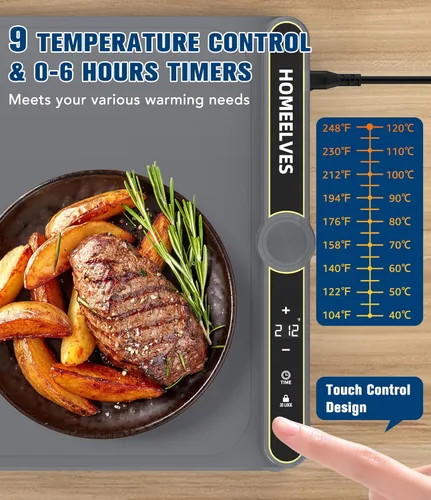 Miniatura 2 de Tapete de calentamiento de alimentos extragrande, bandeja de calentamiento eléctrico de calentamiento rápido con 9 ajustes de temperatura y Gris