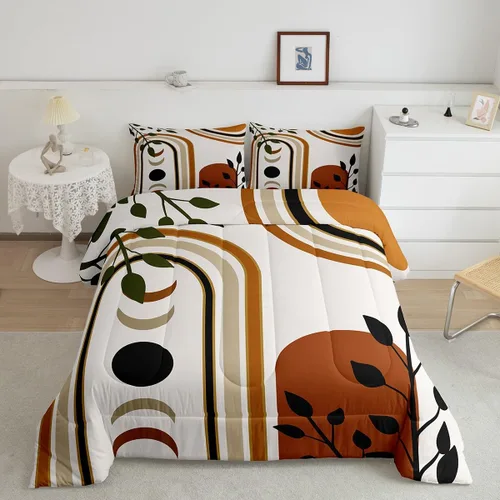 Miniatura 3 de Juego de edredón bohemio para niños, tamaño individual, juego de ropa de cama geométrica de hojas de sol, luna y plantas, decoración de habitación