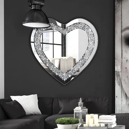 Miniatura 4 de DMDFIRST Espejo plateado en forma de corazón de cristal estrellado con diamante para decoración de pared 20x20x1 pulgadas; espejo sin marco