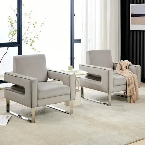 Miniatura 9 de Silla decorativa de terciopelo, moderna silla decorativa gris para sala de estar, silla tapizada para sala de estar para oficina en casa, base
