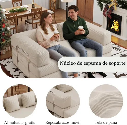 Miniatura 4 de Sofá cama convertible de 59.0 pulgadas, sofá cama futón 4 en 1, sofá cama extraíble, sofá cama sin hueso para sala de estar, sofás de pana sin hueso