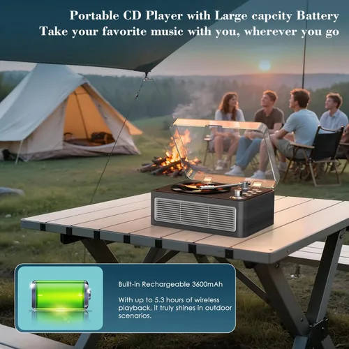 Miniatura 5 de Reproductor de CD portátil Bluetooth: Reproductores de CD Kegaudio para el hogar con altavoces 3600mAh recargable y radio y control remoto