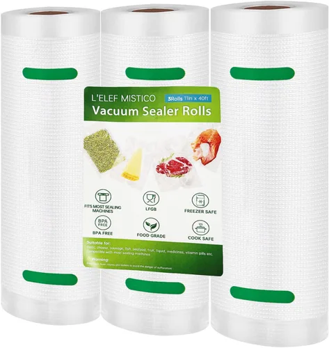 Miniatura 7 de L'ELEF MISTICO Bolsas selladoras al vacío para alimentos, 11''X20' (3 rollos) sin BPA, bolsas ahorradoras de alimentos para sellador, bolsas
