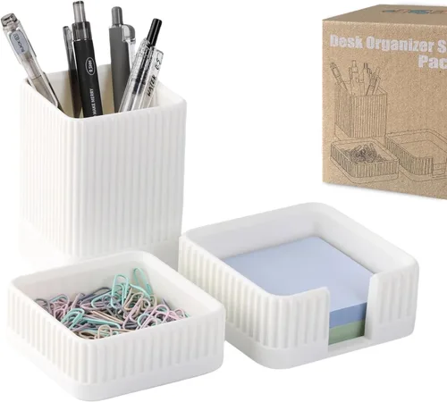 Miniatura 11 de Juego de 3 organizadores estéticos de escritorio y accesorios con soporte para bolígrafos, soporte para clip, soporte para notas adhesivas, soporte
