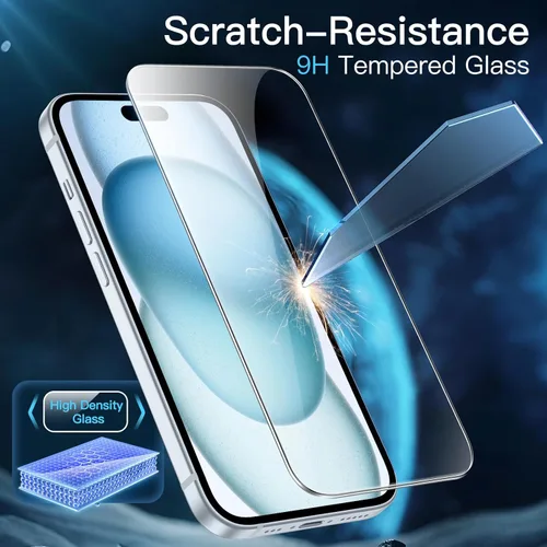 Miniatura 6 de JETech Protector de pantalla para iPhone 15 Plus de 6.7 pulgadas, película de vidrio templado con herramienta de fácil instalación, compatible
