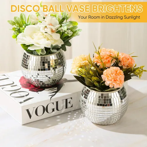 Miniatura 2 de 6 piezas de jarrón de bola de discoteca para centros de mesa, decoración de bola de discoteca, florero con espejo plateado para bodas, cumpleaños