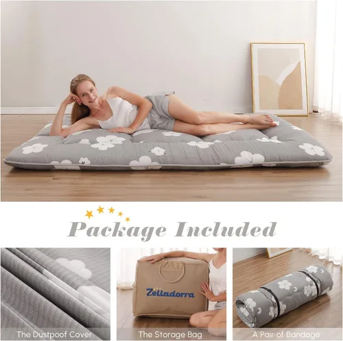 Miniatura 2 de Colchón de piso japonés Zelladorra, futón con bolsa de almacenamiento portátil y funda lavable, colchoneta tatami enrollable gruesa adecuada