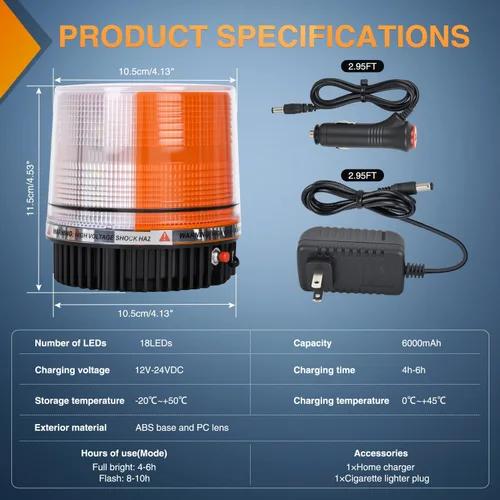 Miniatura 2 de Nilight 18 Luces Estroboscópicas LED Ámbar Blanco Inalámbricas Giratorias de Emergencia y Seguridad Luz Baliza Intermitente con Base de Montaje