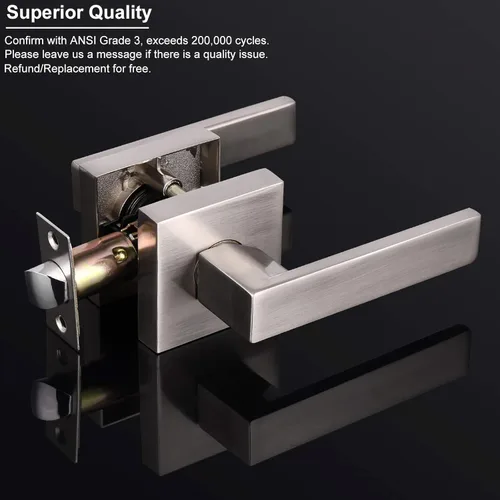 Miniatura 2 de Knobonly Paquete de 3 manijas reversibles de níquel satinado, manija de puerta de paso cuadrada para pasillo y armario