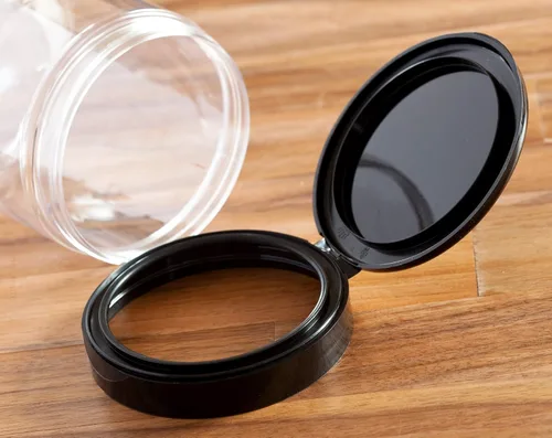 Miniatura 8 de Paquete de 12 tarros de plástico PET transparente de 12 onzas recargables de perfil bajo con tapa abatible negra