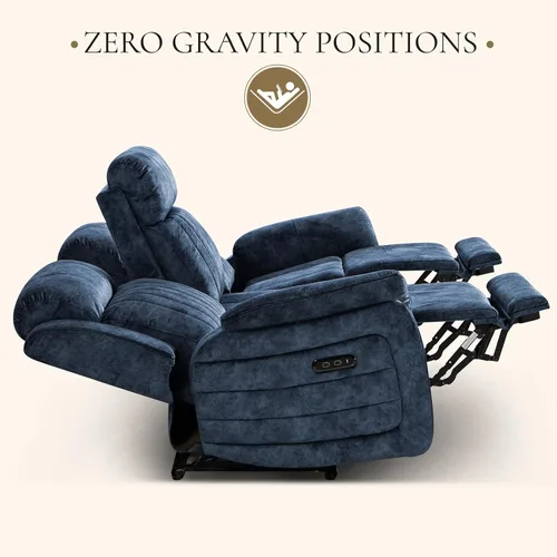 Miniatura 3 de Sofá reclinable eléctrico con gravedad cero, sillón reclinable eléctrico con reposacabezas ajustable, carga inalámbrica, puertos USB/C, sofá Azul