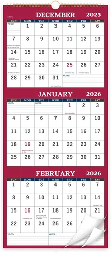 Miniatura 8 de Calendario de pared 2026, calendario de pared de 3 meses (plegado en un mes), enero de 2026 a diciembre de 2026, 11.25 x 26 pulgadas, calendario