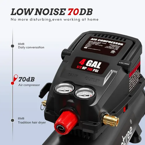 Miniatura 2 de Baotree Compresor de aire portátil de 8 galones, tanque de compresor de aire libre de aceite máximo de 150 PSI, motor de 2 HP 2.8 SCFM a 90 PSI
