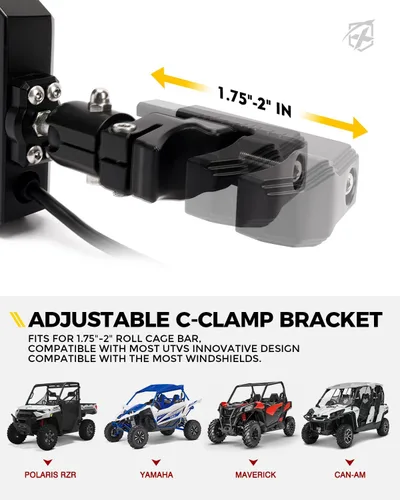 Miniatura 7 de Xprite UTV - Espejos LED de visión lateral de aluminio con luces de charco, se adapta a barra de jaula enrollable de 1.75 a 2 pulgadas para Polaris