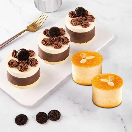 Miniatura 8 de Anillos para tartas de cocina, moldes de mousse de postre de acero inoxidable con empujador para hacer postres (4 piezas)