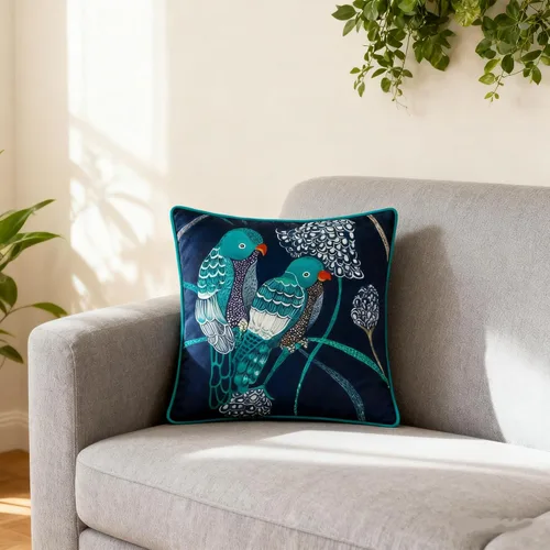Miniatura 2 de Funda de almohada decorativa de loro verde azulado, diseño floral de pájaros tropicales, funda de almohada suave de lujo bohemia para sofá, cama