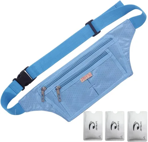 Miniatura 28 de Bolsa de cintura ultrafino con ranuras c/visualización para tarjeta de crédito, para deportes, aire libre, correr, caminar, viajes.