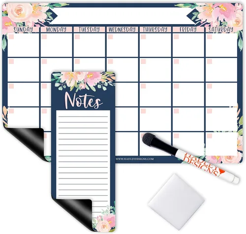 Miniatura 10 de Hadley Designs Calendario magnético grande vintage y pizarra de borrado en seco para refrigerador, calendario magnético de pizarra blanca, imán