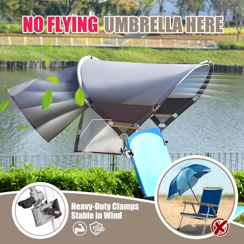 Miniatura 3 de Toldo universal XL resistente al viento para silla, extra grande plegable UPF 50+ con abrazadera ajustable, se adapta a la mayoría de la playa
