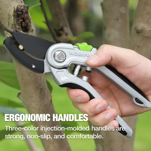 Miniatura 5 de WORKPRO Tijeras de podar yunque de jardín, tijeras de podar de 8" resistentes con mango de diseño ergonómico, cortadoras de jardín que ahorran
