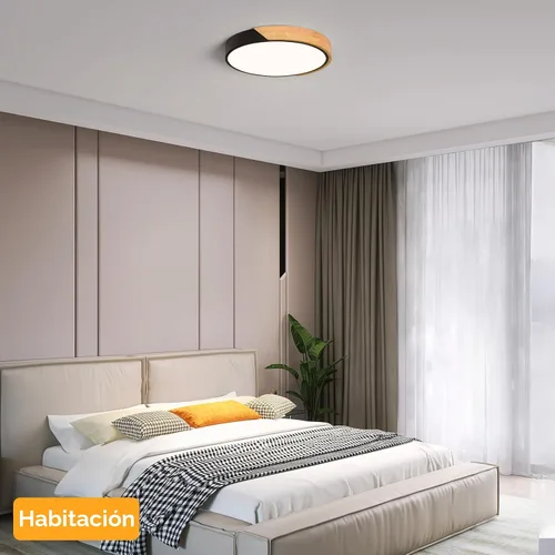 Miniatura 5 de Moderna lámpara de techo de madera regulable, LED minimalista 5CCT 2700K-6000K, lámpara de techo empotrada, lámpara de iluminación redonda para Negro