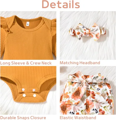 Miniatura 50 de Aalizzwell Conjunto de mameluco acanalado para bebé recién nacido prematuro para otoño e invierno