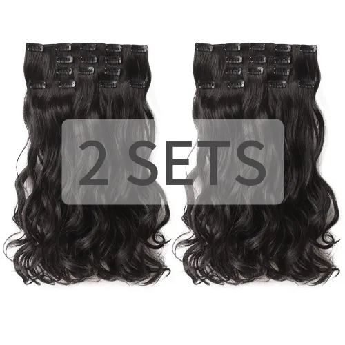 Miniatura 25 de Extensiones de cabello negro lacio, 2 juegos de extensiones de cabello con clip para mujeres, Halloween, 5 piezas de 22 pulgadas, piezas de cabello