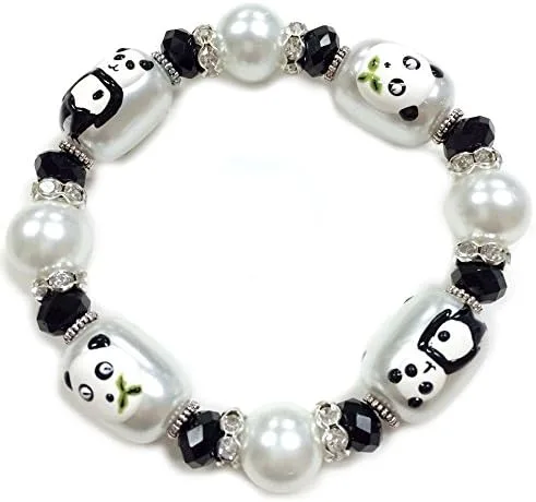 Miniatura 2 de Linpeng Juego de pulseras y pendientes elásticos Panda Beads NegroBlanco