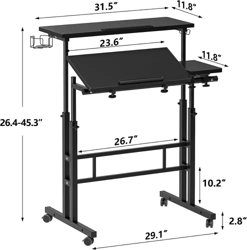 Miniatura 3 de DlandHome Escritorio de altura ajustable con soporte para tazas, escritorio portátil para laptop, 31.5 pulgadas, negro