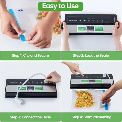 Miniatura 3 de GERYON Máquina selladora al vacío para alimentos secos y húmedos, funciona con bolsas de vacío reutilizables, diseño compacto con controles táctiles