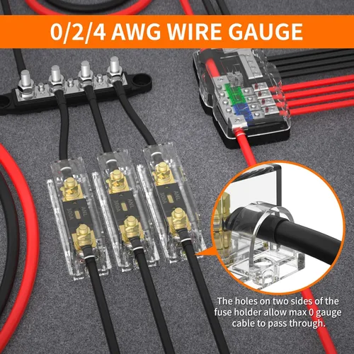 Miniatura 4 de Joinfworld Portafusibles ANL de 300 amperios con fusible ANL de 300 A, bloque de fusibles ANL calibre 0/2/4 para sistema de audio de automóvil