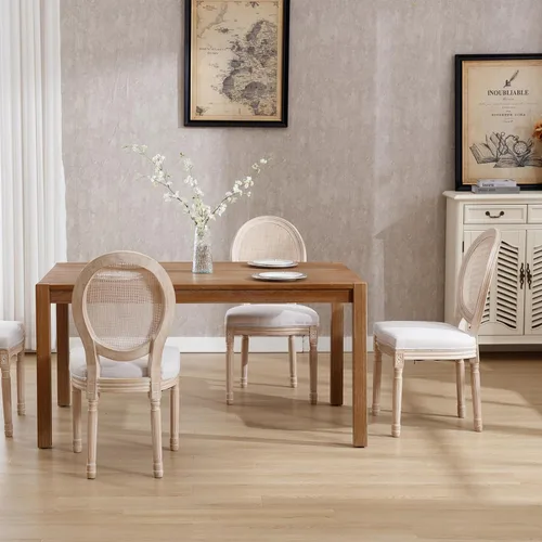 Miniatura 10 de Kmax Sillas de comedor estilo granja, patas de madera marrón, elegantes sillas de cocina copetudas, sillas de dormitorio francesas desgastadas
