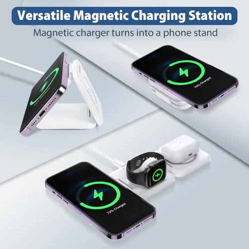 Miniatura 3 de CYBERGIANT Estación de carga Apple 3 en 1 para iPhone, Airpods iWatch, cargador de viaje para múltiples dispositivos, estación de carga plegable