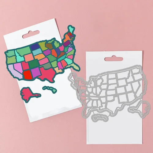 Miniatura 6 de GLOBLELAND Troqueles de corte de mapa americano de metal de Estados Unidos troquelados para plantillas de estampado en relieve para decoración