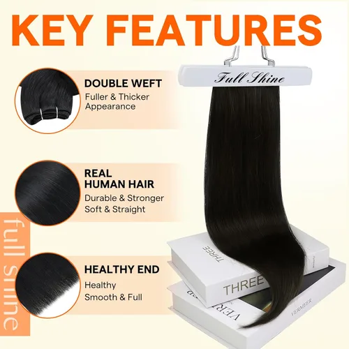 Miniatura 2 de Full Shine Extensiones de trama de cabello humano, cabello natural negro brillante, para mujeres, 1.76 oz (50 g), 10 pulgadas (25.4 cm), cabello