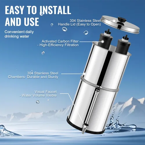 Miniatura 6 de VEVOR Sistema de filtro de agua alimentado por gravedad, sistema de sobremesa de acero inoxidable 304 de 2.25G, sistema de filtración de agua, Nivel