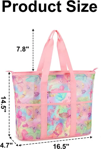 Miniatura 8 de CAMTOP Bolsas de playa para mujer, bolsa de playa de malla con cremallera, bolsas de conchas para niños, grandes para piscina, natación, vacaciones