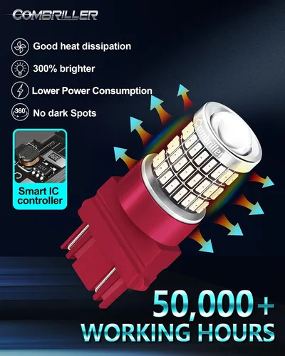 Miniatura 4 de Combriller 3157 Bombilla LED roja, 3056 3156 3057 4157 Bombilla LED con proyector de repuesto para luz de freno, luces intermitentes, luces 2-Rojo
