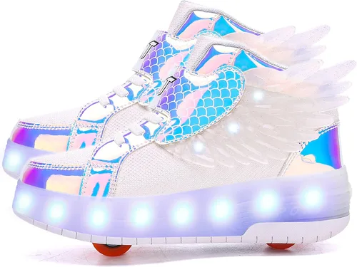 Miniatura 11 de AIkuass Zapatos con ruedas LED y USB recargables, zapatillas de patinaje con luces para niños y niñas