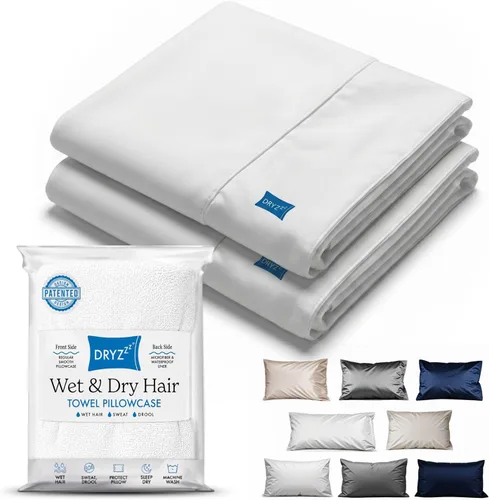 DryZzz Funda de almohada impermeable de 35 x 19 pulgadas, 2 piezas, tamaño King, absorbente, toalla de doble cara, cabello húmedo y seco, a prueba
