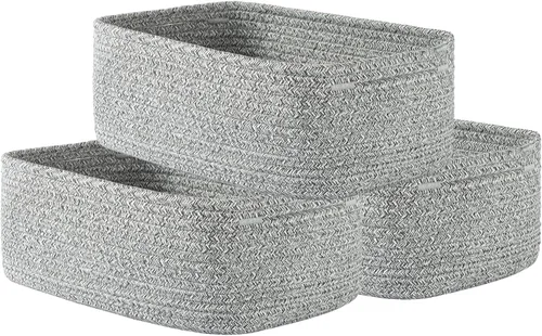 Miniatura 21 de Cesta tejida pequeña, 12 x 8 x 4.5 pulgadas, cesta de almacenamiento para organizar, bonita canasta de cuerda pequeña para estante de armario, cubos