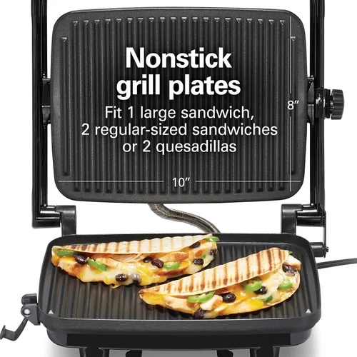 Miniatura 3 de Hamilton Beach Panini Press Sandwichera y Parrilla Eléctrica para Interiores con Tapa con Seguro, se Abre Completamente para Adaptarse a Cualquier