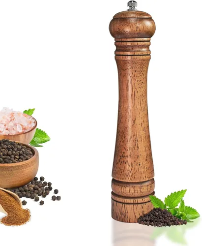 Miniatura 8 de 1 paquete – Molinillo de pimienta de madera de acacia de 10 pulgadas de alto o molino de sal elegante molino de pimienta de madera con un rotor