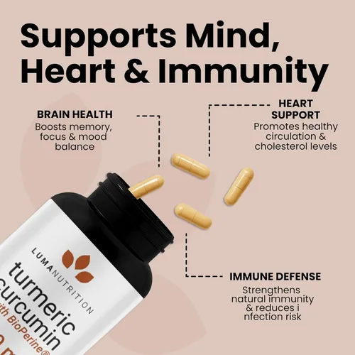 Miniatura 6 de Luma Nutrition Curcumina de cúrcuma con pimienta negra, 95% curcuminoides, 1950 mg por porción, suplemento de cúrcuma premium, con BioPerine