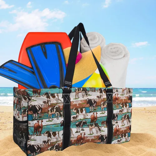 Miniatura 160 de NGIL Bolsa de comestibles reutilizable extra grande plegable de gran tamaño para comestibles, almacenamiento, picnic, playa, Bronco-negro occidental