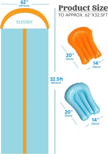 Miniatura 8 de Sloosh Tobogán acuático de 32.5 pies con 2 tablas inflables, aspersor de agua de doble carril para niños, adultos, patio trasero, juguete de verano