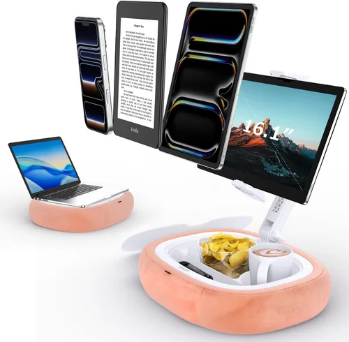 Miniatura 9 de Tryone Soporte de almohada para tableta y soporte para portátil: soporte ajustable para iPad con cuenco para aperitivos, almohada de felpa suave